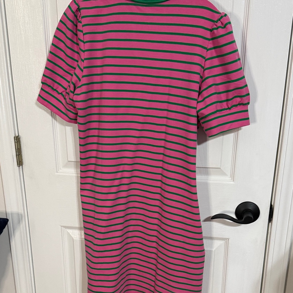 Stylish Pink and Green Striped Polo Dress - Picture 5 of 6